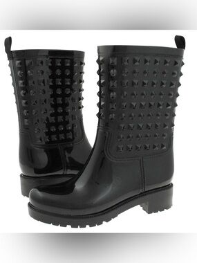 Capelli of New York Black Studded Mid-Calf Rain Boots. Like new.